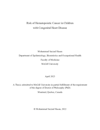 Risk of Hematopoietic Cancer in Children with Congenital Heart Disease thumbnail