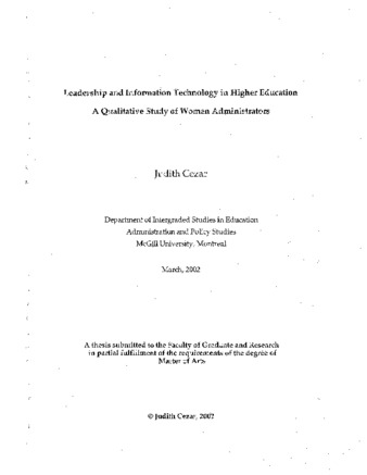 Leadership and information technology in higher education : a qualitative study of women administrators thumbnail