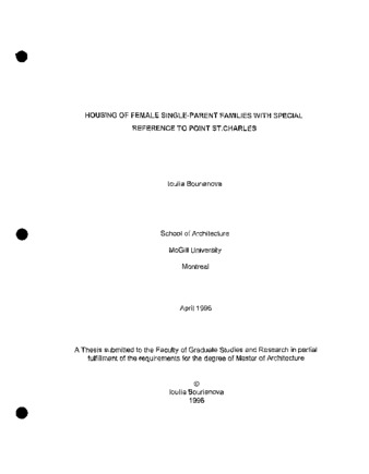 Housing of female single-parent families with special reference to Point St. Charles thumbnail