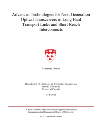 Advanced technologies for next generation optical transceivers in long haul transport links and short reach interconnects thumbnail
