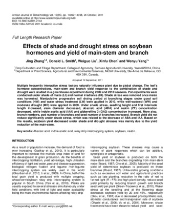 Effects of shade and drought stress on soybean hormones and yield of main-stem and branch thumbnail