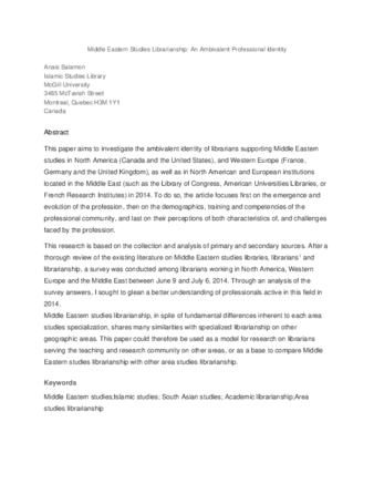 Middle Eastern studies librarians: An ambivalent professional identity thumbnail