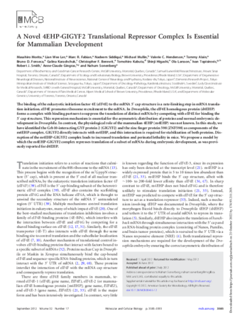 A Novel 4EHP-GIGYF2 Translational Repressor Complex Is Essential for Mammalian Development thumbnail