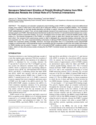 Nanopore Detachment Kinetics of Poly(A) Binding Proteins from RNA Molecules Reveals the Critical Role of C-Terminus thumbnail