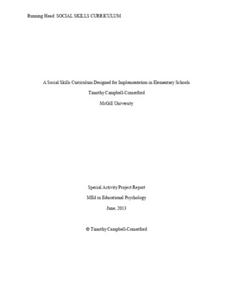 A Social Skills Curriculum Designed for Implementation in Elementary Schools thumbnail