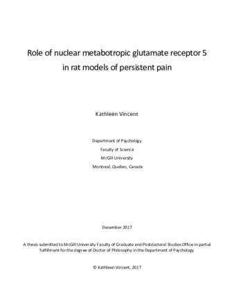 Role of nuclear metabotropic glutamate receptor 5 in rat models of persistent pain thumbnail