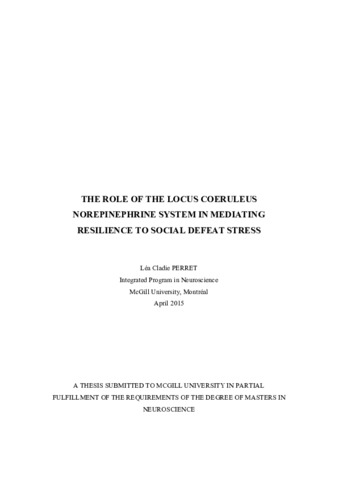 The role of the locus coeruleus norepinephrine system in mediating resilience to social defeat stress thumbnail