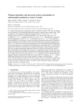 Nitrogen deposition and increased carbon accumulation in ombrotrophic peatlands in eastern Canada thumbnail