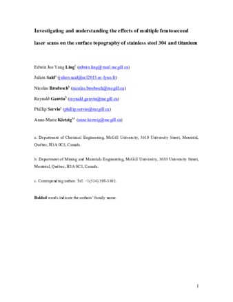 Investigating and understanding the effects of multiple femtosecond laser scans on the surface topography of stainless steel 304 and titanium thumbnail