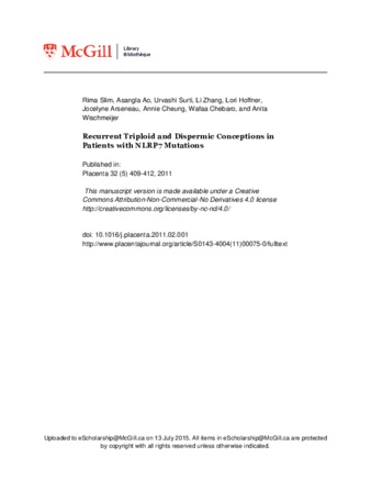 Recurrent Triploid and Dispermic Conceptions in Patients with NLRP7 Mutations thumbnail