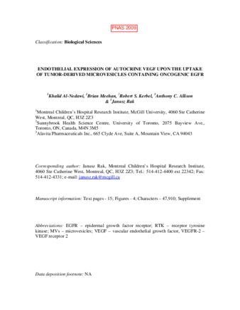 Endothelial expression of autocrine VEGF upon the uptake of tumor-derived microvesicles containing oncogenic EGFR thumbnail