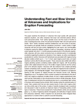 Understanding fast and slow unrest at volcanoes and implications for eruption forecasting thumbnail