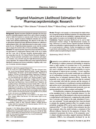 Targeted Maximum Likelihood Estimation for Pharmacoepidemiologic Research thumbnail