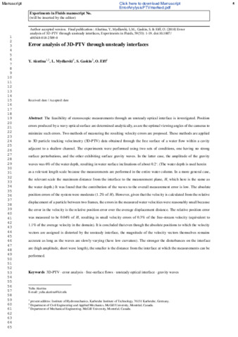 Error analysis of 3D-PTV through unsteady interfaces thumbnail