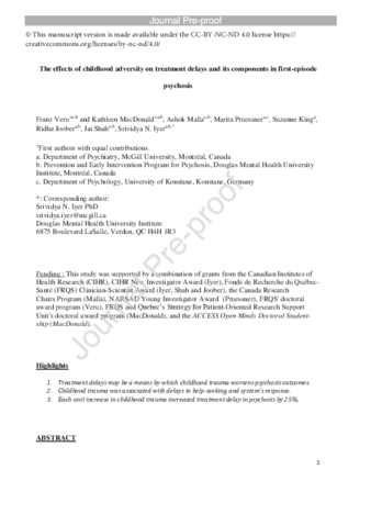 The effects of childhood adversity on treatment delays and its components in first-episode psychosis thumbnail