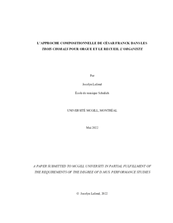L’Approche Compositionnelle De César Franck Dans Les Trois Chorals Pour Orgue Et Le Recueil L’Organiste thumbnail
