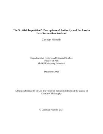 The Scottish inquisition?: Perceptions of authority and the law in late restoration Scotland thumbnail