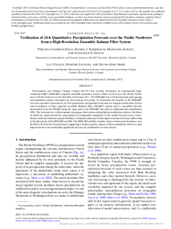 Verification of 24-h Quantitative Precipitation Forecasts over the Pacific Northwest from a High-Resolution Ensemble Kalman Filter System thumbnail