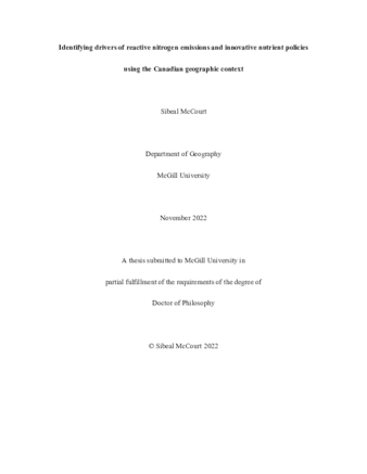 Identifying drivers of reactive nitrogen emissions and innovative nutrient policies  using the Canadian geographic context thumbnail