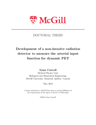 Development of a non-invasive radiation Detector to measure the Arterial Input Function for dynamic PET thumbnail