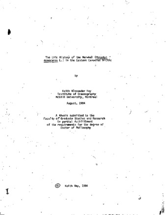 The life history of the narwhal, Monodon monoceros l., in the eastern Canadian arctic / thumbnail