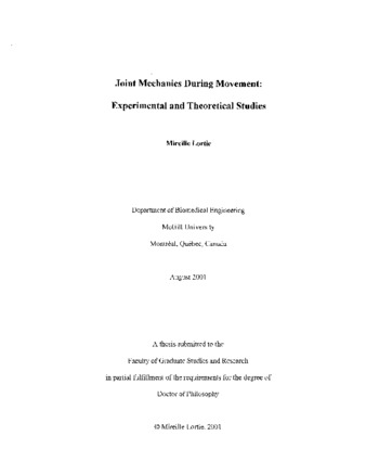 Joint mechanics during movement : experimental and theoretical studies thumbnail