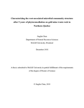 Characterizing the root-associated microbial community structure after 5 years of phytoremediation on gold mine waste rock in Northern Quebec thumbnail