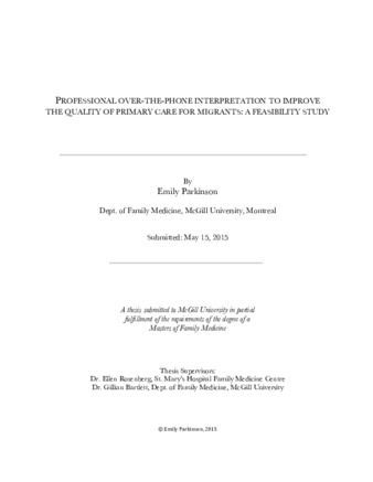 Professional over-the-phone interpretation to improve the quality of primary care for migrants: a feasibility study thumbnail