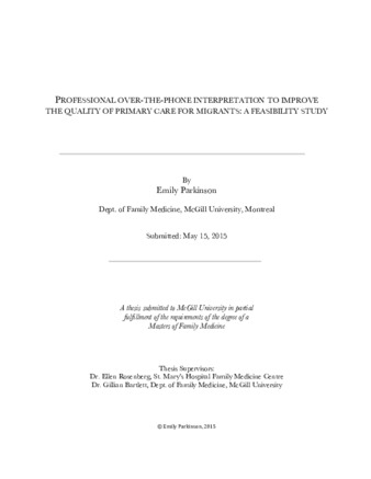 Professional over-the-phone interpretation to improve the quality of primary care for migrants: a feasibility study thumbnail