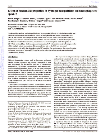 Effect of mechanical properties of hydrogel nanoparticles on macrophage cell uptake thumbnail