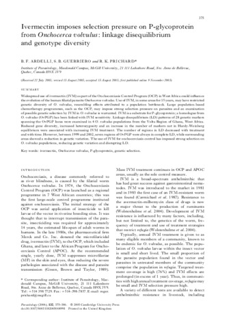 Ivermectin imposes selection pressure on P-glycoprotein from Onchocerca volvulus: linkage disequilibrium and genotype diversity. thumbnail