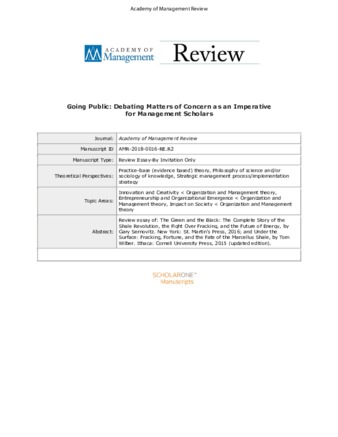 Going Public: Debating Matters of Concern as an Imperative for Management Scholars thumbnail