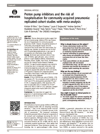 Proton pump inhibitors and the risk of hospitalisation for community-acquired pneumonia: replicated cohort studies with meta-analysis thumbnail