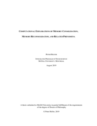 Computational explorations of memory consolidation, memory reconsolidation, and related phenomena thumbnail