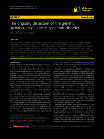 The ongoing dissection of the genetic architecture of autistic spectrum disorder thumbnail