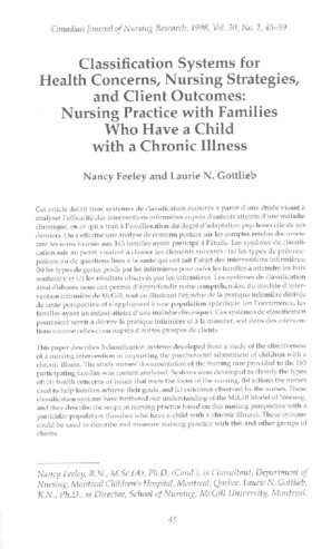 Classification Systems for Health Concerns, Nursing Strategies, and Client Outcomes: Nursing Practice with Families Who Have a Child with a Chronic Illness thumbnail
