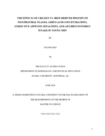 The effects of cricket vs. beef-derived protein on postprandial plasma amino acid concentrations, subjective appetite sensations, and ad libitum energy intake in young men thumbnail