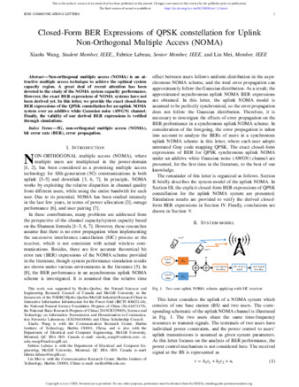 Closed-Form BER Expressions of QPSK Constellation for Uplink Non-Orthogonal Multiple Access thumbnail