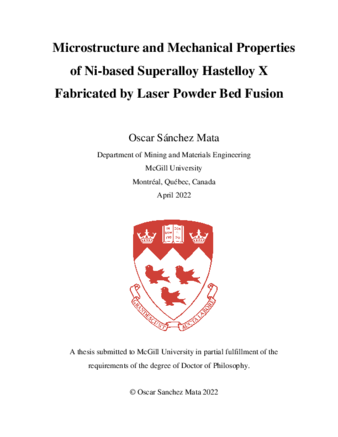 Microstructure and mechanical properties of nickel-based superalloy hastelloy X fabricated by laser powder bed fusion thumbnail