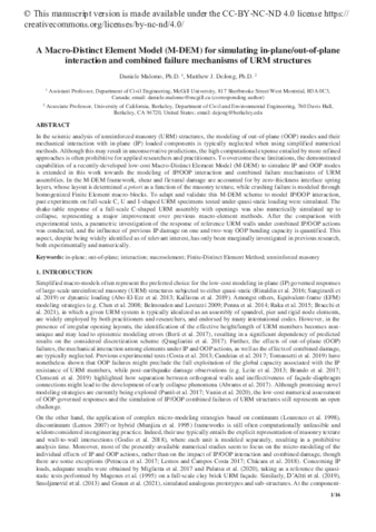 A Macro-Distinct Element Model (M-DEM) for simulating the in-plane cyclic behavior of URM structures thumbnail