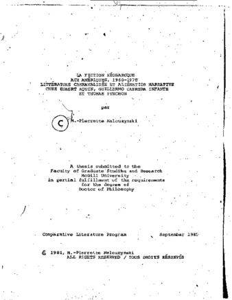 La fiction néobaroque aux Amériques, 1960-1970 : littérature carnavalisée et aliénation narrative chez Hubert Aquin, Guillermo Cabrera Infante et Thomas Pynchon thumbnail