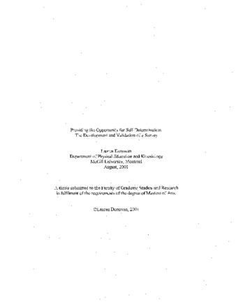 Providing the opportunity for self-determination : the development and validation of a survey thumbnail