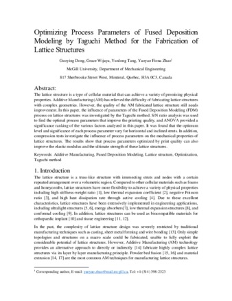 Optimizing Process Parameters of Fused Deposition Modeling by Taguchi Method for the Fabrication of Lattice Structures thumbnail