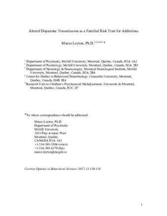 Altered dopamine transmission as a familial risk trait for addictions thumbnail