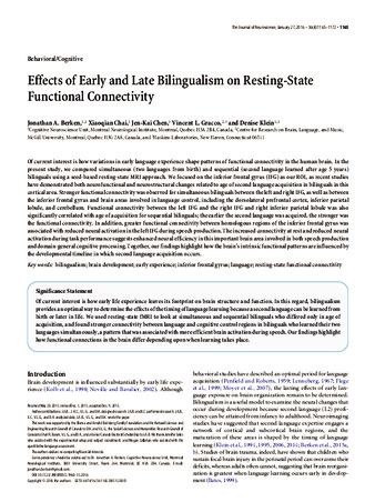 Effects of Early and Late Bilingualism on Resting-State Functional Connectivity thumbnail