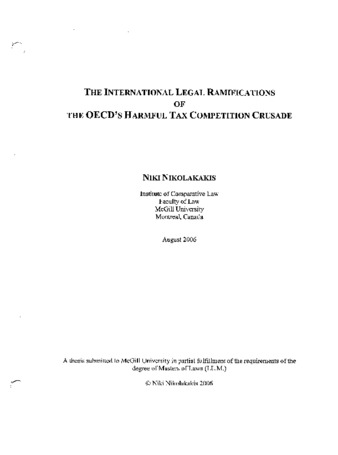 The international legal ramifications of the OECD's harmful tax competition crusade / thumbnail