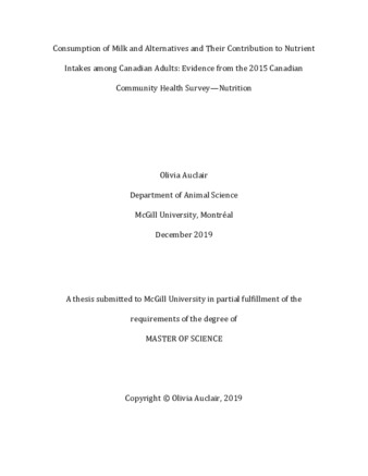 Consumption of milk and alternatives and their contribution to nutrient intakes among Canadian adults:  Evidence from the 2015 Canadian Community Health Survey - Nutrition thumbnail