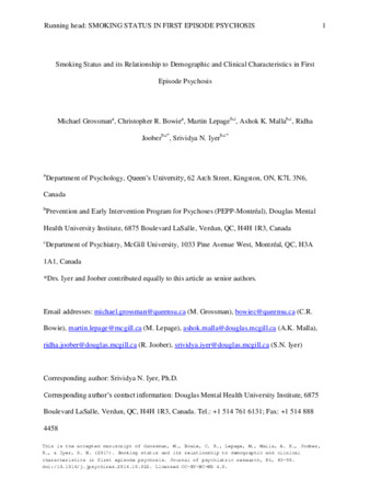 Smoking status and its relationship to demographic and clinical characteristics in first episode psychosis thumbnail