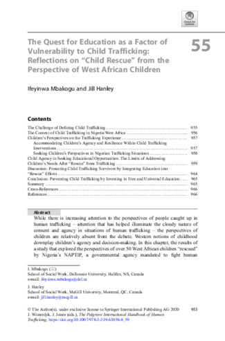 The Quest for Education as a Factor of Vulnerability to Child Trafficking: Reflections on “Child Rescue” from the Perspective of West African Children thumbnail