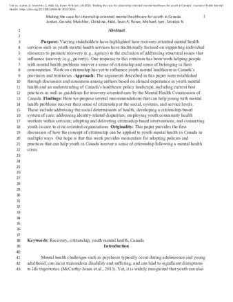 Making the case for citizenship-oriented mental healthcare for youth in Canada thumbnail